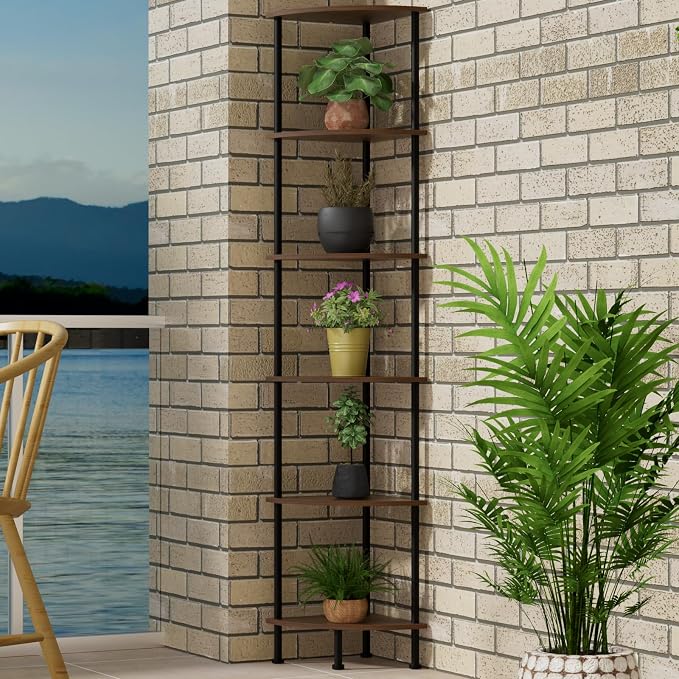 6-Tier Corner Shelf Stand, Tall Display Shelf, Plant Stand, Storage Standing - Image 8