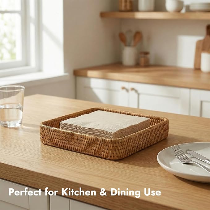 8.3" x 8.3" Wicker Tray, Woven Decorative Tray, Square Rattan Tray Bathroom - Image 5
