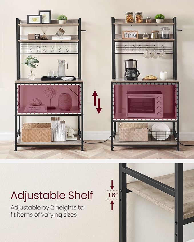 VASAGLE Bakers Rack with Power Outlet, Microwave Stand, Kitchen Tall Utility - Image 5