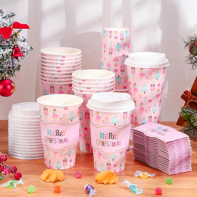 Whaline 50Pcs Merry Christmas Disposable Coffee Cups - Image 4