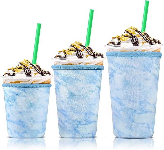 Iced Coffee Cup Sleeve for Large Sized Cups, Reusable Neoprene Iced Coffee Cup by KPX