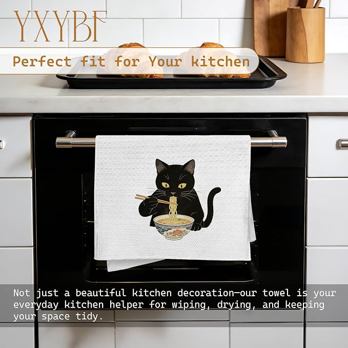 Funny Black Cat Hand Dish Tea Towels - Image 3