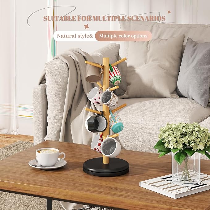 STDDRE Mug Holder Tree 360° Rotated Mug Tree Coffee Cup Holder Bamboo Rack - Image 5