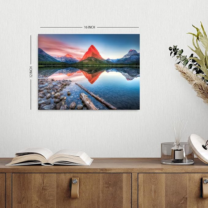 Glacier Mountain Wall Art Sunset Lake Reflection Landscape Canvas Wall Decor - Image 2