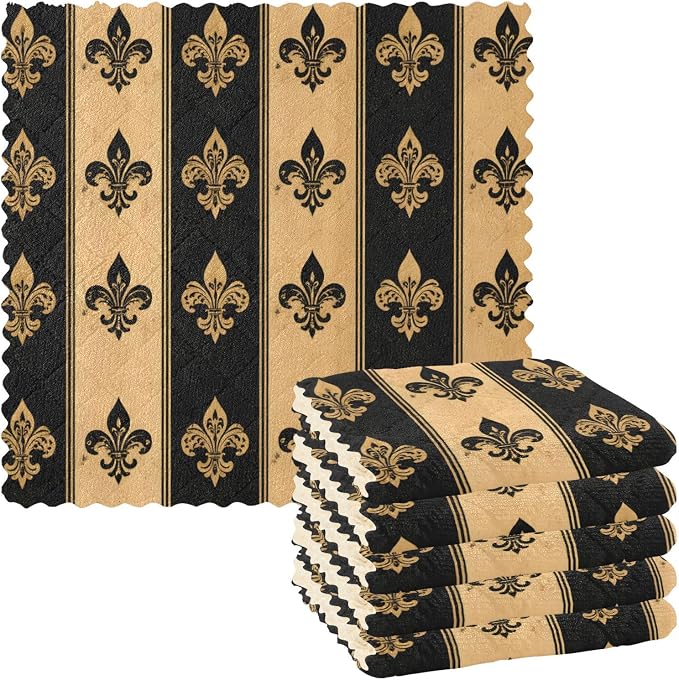 ALAZA Dish Towels Kitchen Cleaning Cloths Black and Beige Fleur De Lis Dish by ALAZA