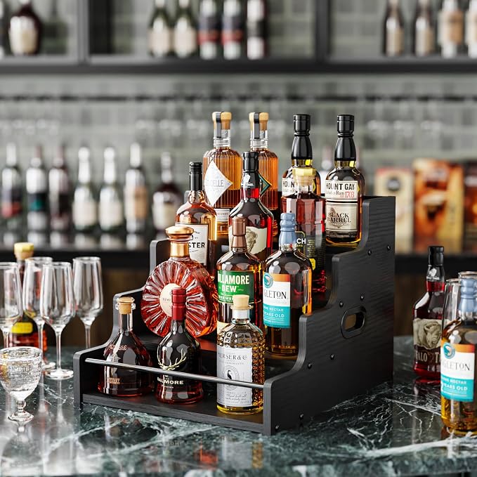 KLM Liquor Bottle Display Shelf, Coffee Syrup Rack Organizer, 4 Step Countertop - Image 2