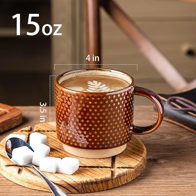 GBhome 15OZ Stackable Coffee Mugs, Ceramic Coffee Cups - Image 2