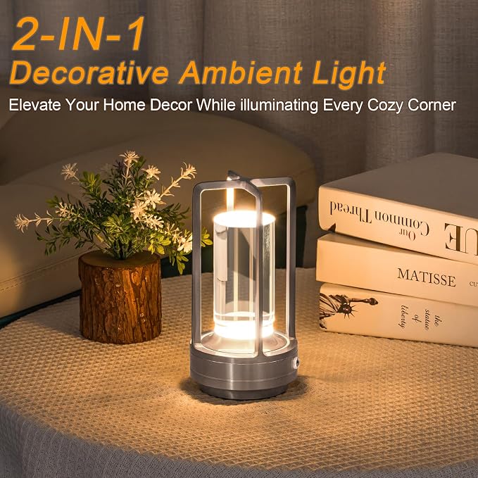 Rechargeable Table Lamp Cordless, 3 Color | Crystal | Stepless Dimming - Image 7