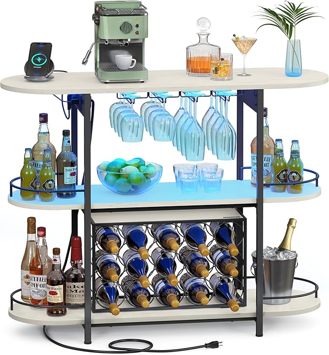 VASAGLE Bar Cabinet with LED Lights and Power Outlets, Freestanding Coffee Bar by Unknown