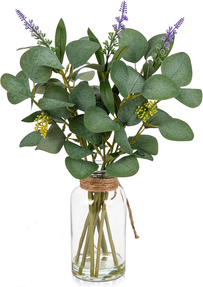 Briful Artificial Eucalyptus Stems in Glass Vase by Briful