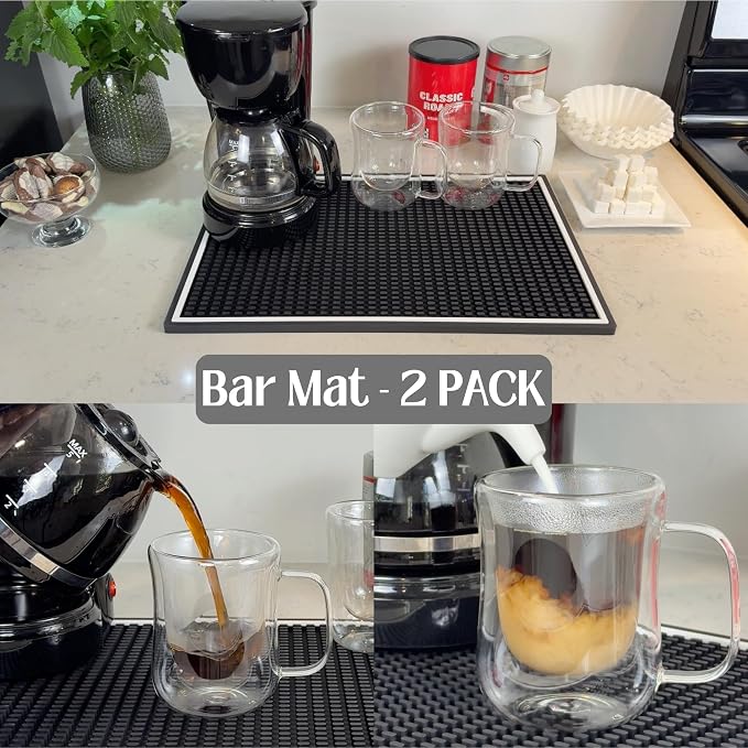 Coffee Bar Mat White Frame 18x12 in 2 Pack Silicone, Coffee Station Mat - Image 4