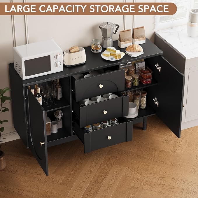 Buffet Cabinet with Drawers, Modern Coffee Bar Station Kitchen Table - Image 3
