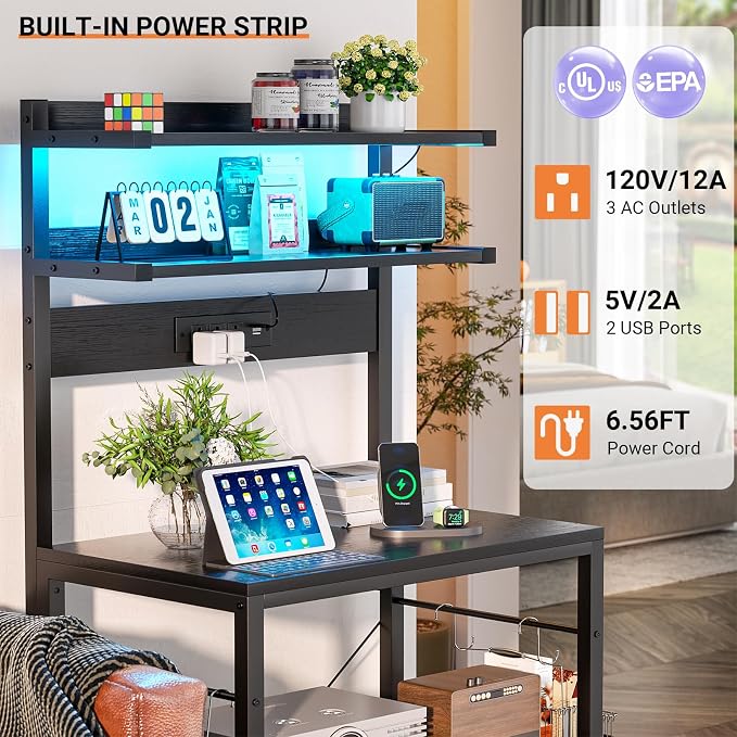 Aheaplus Bakers Rack with Power Outlet, Microwave Stand, 5 Tiers Coffee Bar - Image 3