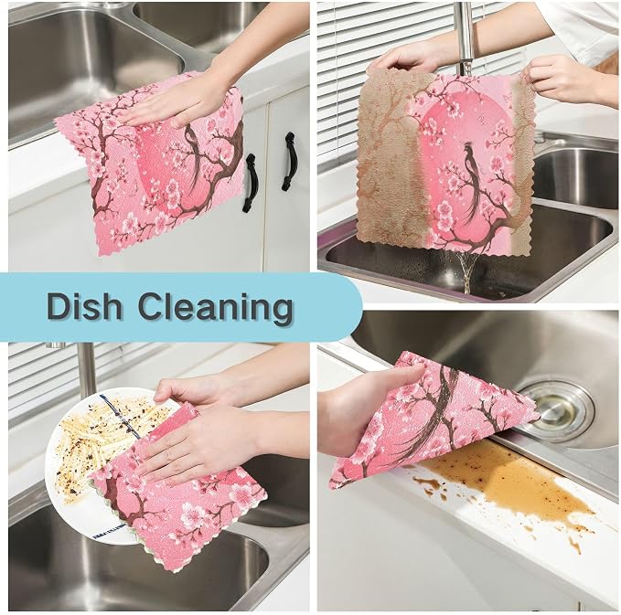 ALAZA Dish Towels Kitchen Cleaning Cloths Pink Japanese Cherry Blossom Sakura - Image 2