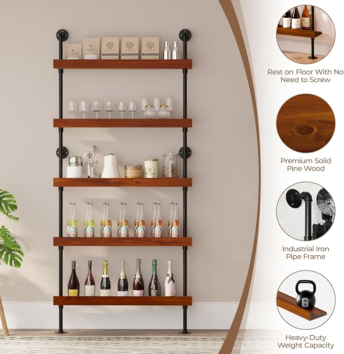 Industrial Wine Rack Wall Mounted, Industrial Pipe Bar Shelf - Image 2