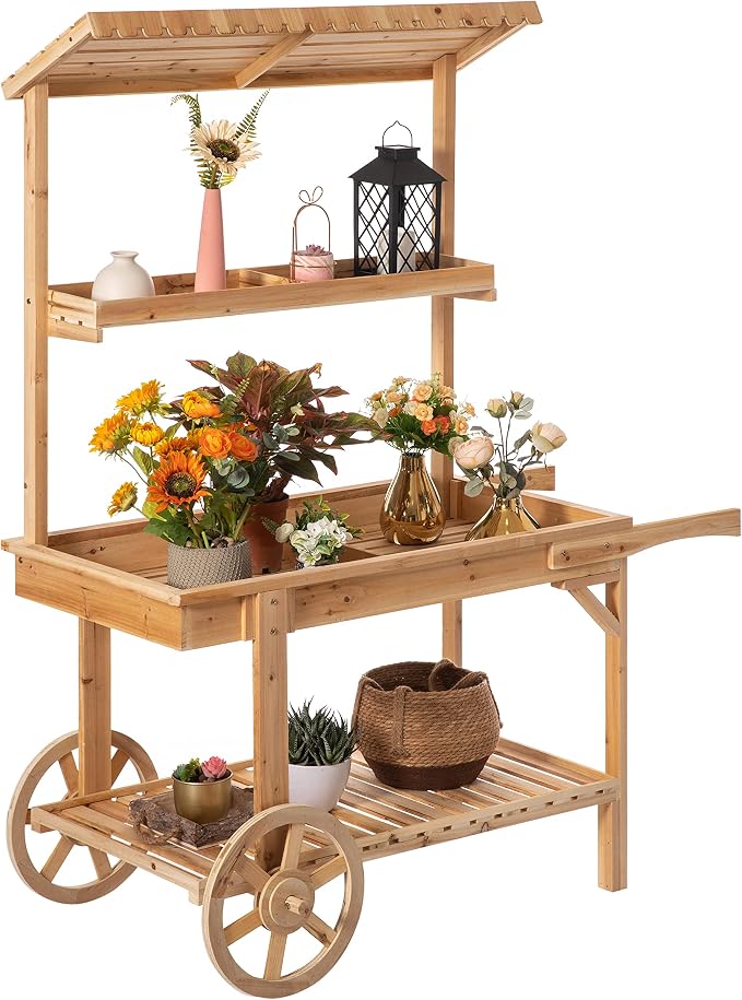 Vintiquewise Antique Solid Wood Decor Display Rack Cart Wood Plant Stands by Vintiquewise