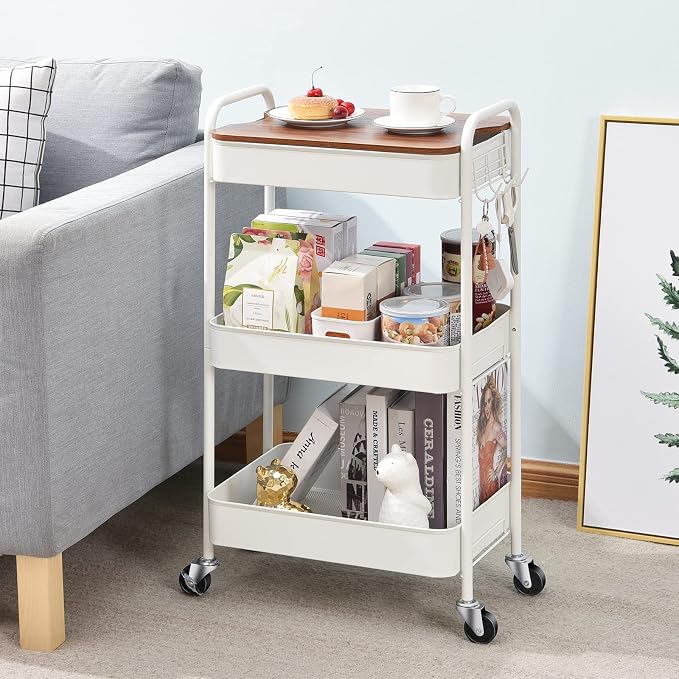 TOOLF 3-Tier Rolling Cart with Table Top, Metal Storage Cart on Wheels - Image 8