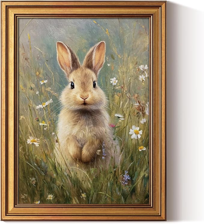 ARPEOTCY Gold Framed Canvas Wall Art, 12x16 Inch, Easter Bunny Rabbit by ARPEOTCY
