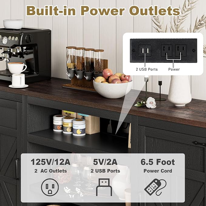 XVD 66" Farmhouse Coffee Bar Cabinet - Image 4