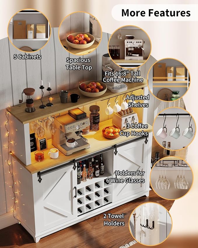 IDEALHOUSE 55" Farmhouse Coffee Bar Cabinet - Image 4