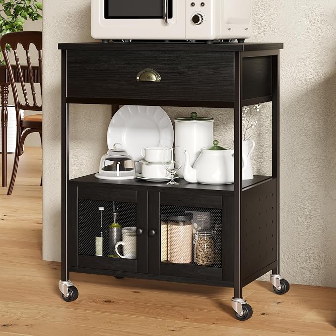 Catrimown Coffee Bar Cart Cabinet, 3 Tier Coffee Station Table on Wheels - Image 9