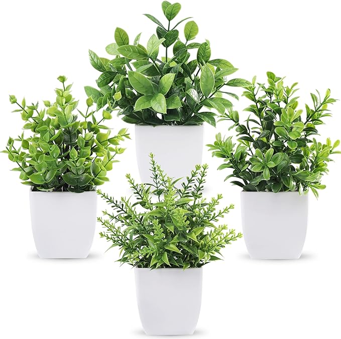 Der Rose 4 Pack Fake Plants Mini Artificial Greenery Potted Plants by DerRose