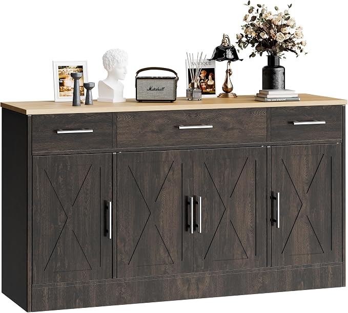 SUNLEI Kitchen Buffet Sideboard Cabinet, Farmhouse Storage Cabinet by SUNLEI
