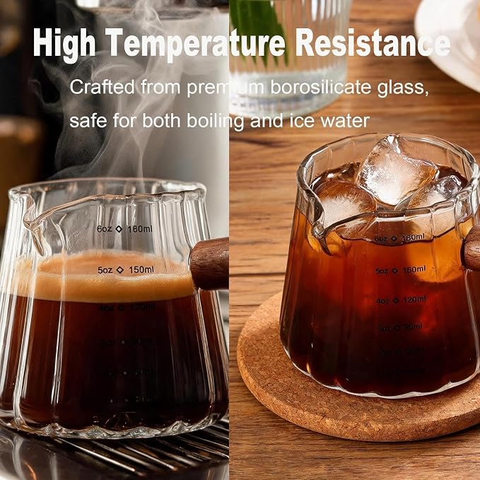 Wooden Handle Coffee Cup with Scale, Espresso Accessories Double Scale Glass - Image 6