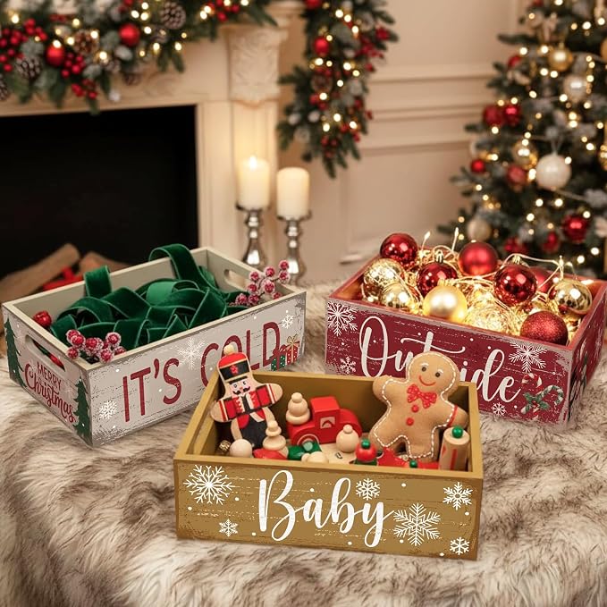 3 Pcs Baby Its Cold Outside Wooden Box Vintage Rustic Storage Box Farmhouse - Image 4