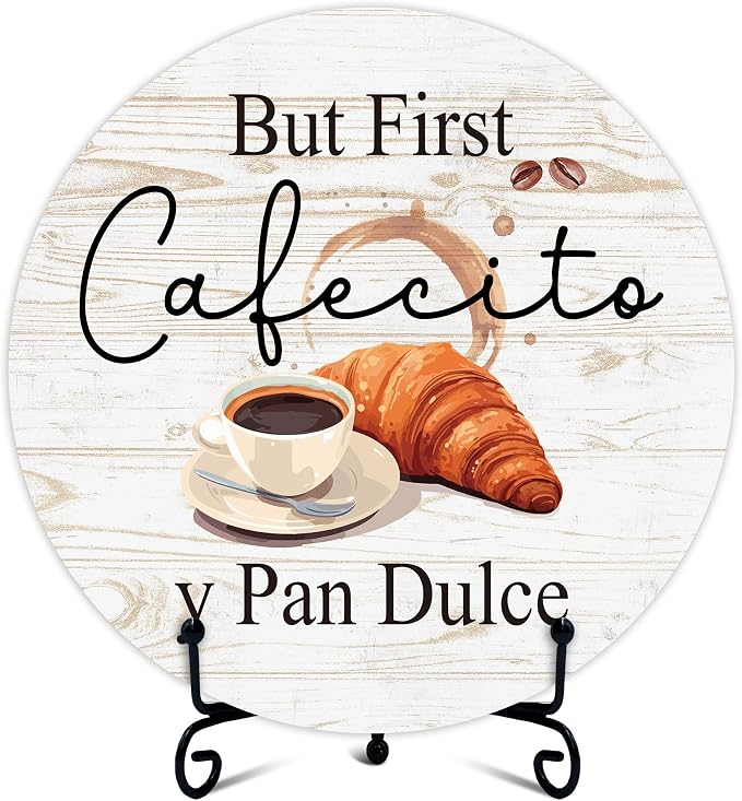 Coffee Bar Decor, Wooden Round Sign by Unknown