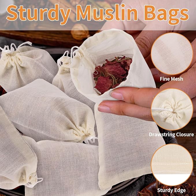 40 Pcs Empty Spice Bags for Cooking Soup, Reusable Tea Bags for Loose Tea - Image 4
