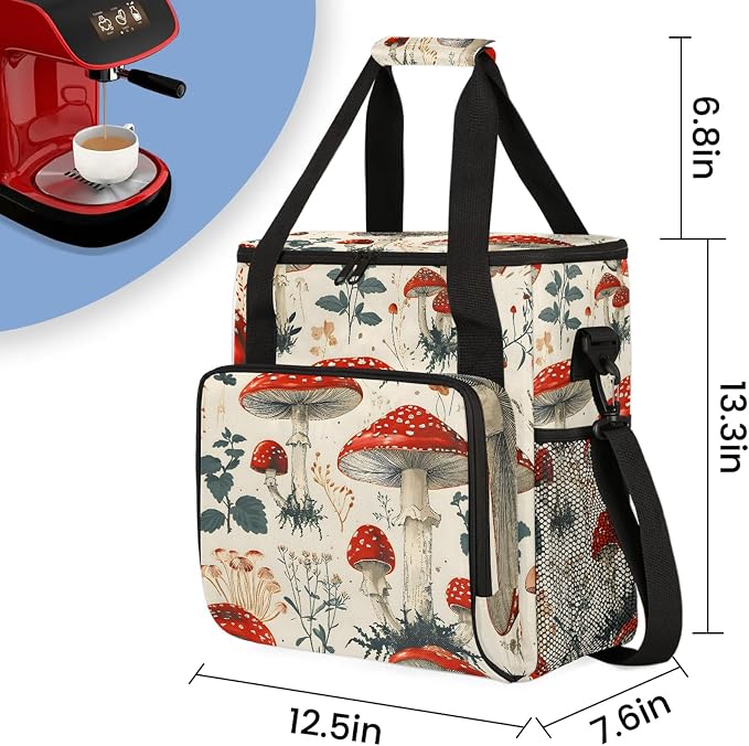 Red Mushroom Coffee Maker Carring Bag, Large Insulated Storage Organizer Case - Image 2