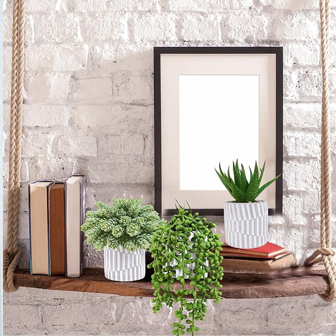 Winlyn 3 Pack Small Faux Succulent Plants Fake String of Pearls Aloe Hops - Image 6