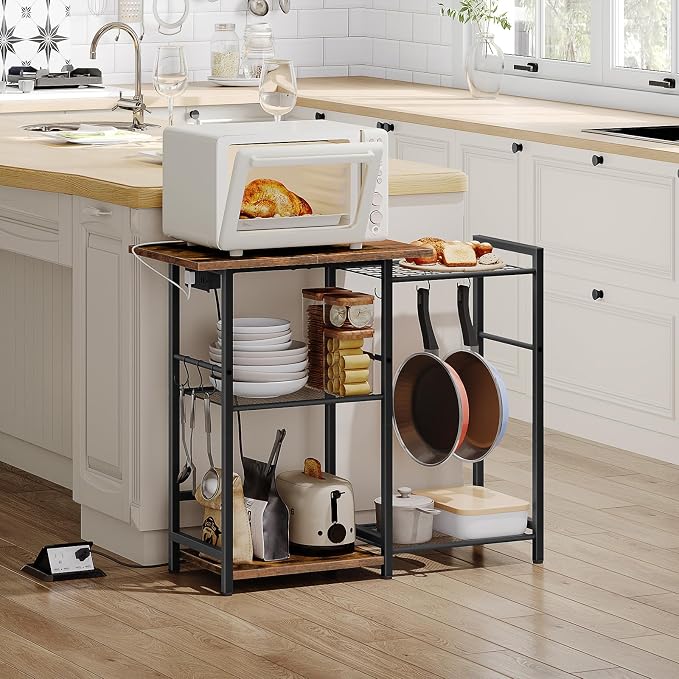 HOOBRO Bakers Rack with Power Outlet, Microwave Stand with Pots Rack, Kitchen - Image 2
