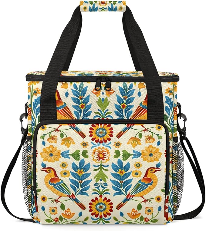 Mexican Bird Floral Coffee Maker Carring Bag, Large Insulated Storage Organizer by Home