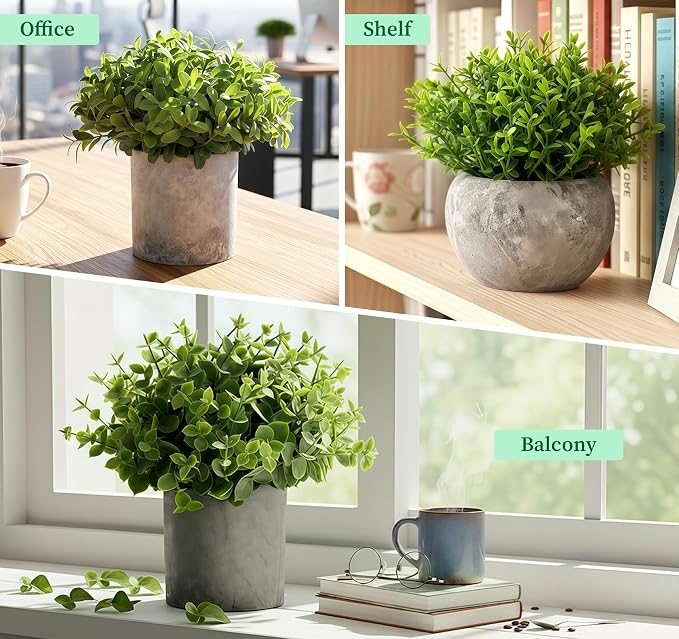 Lemonfilter Small Fake Plants, 5 Pack Artificial Eucalyptus Mini Potted Plant - Image 4