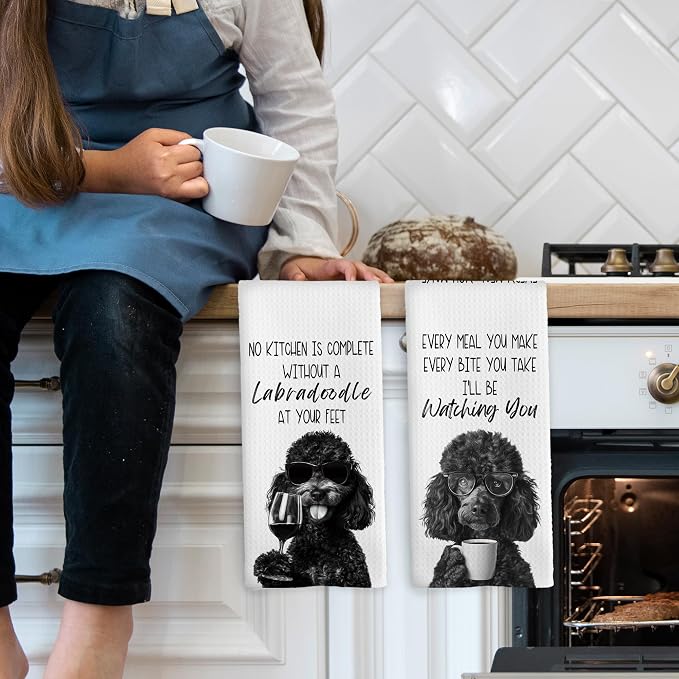 Funny Black Labradoodle Kitchen Towels Set of 2, Dog Kitchen Accessories - Image 3