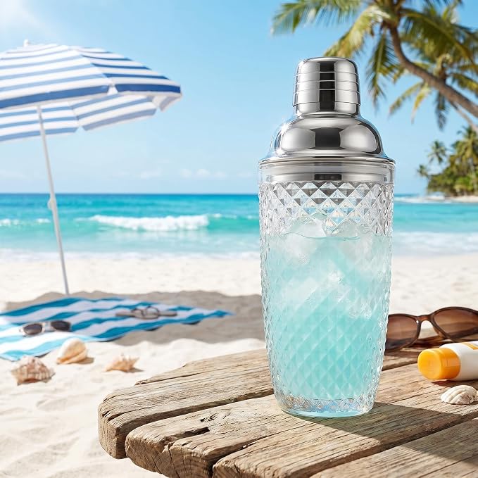 Diamond Cut Glass Cocktail Shaker 15oz | Leakproof, Stainless Lid, Upgrated - Image 3