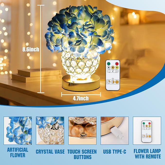 3 Color Artificial Blue Hydrangea Flower Lamp Night Light Desk Lamp - Image 2