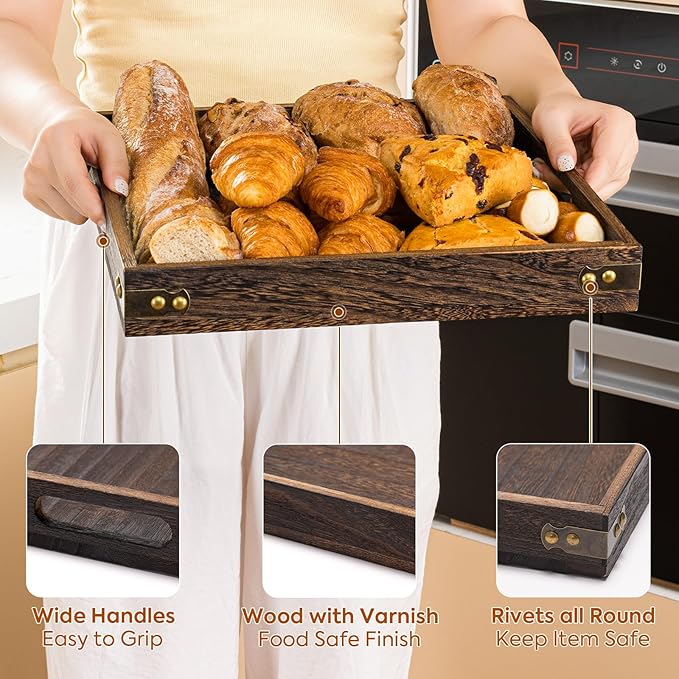 Yangbaga Serving Tray with Handles, 12.5"*12.5"Wood Decorative Tray - Image 3