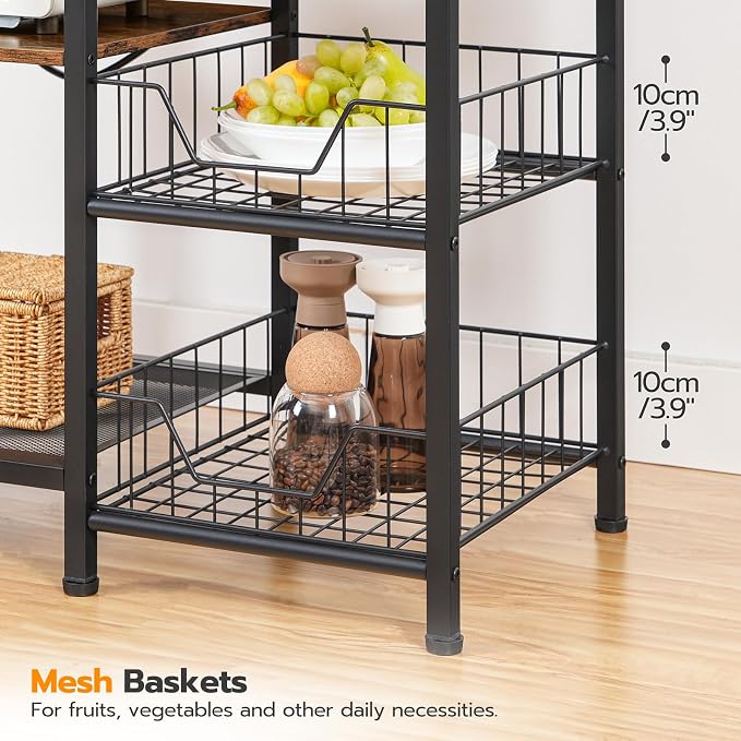 HOOBRO Bakers Rack with Power Outlet and LED Light, 6-Tier Microwave Stand with - Image 9