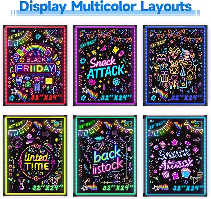 Hosim LED Message Writing Board, 28”x 20" Neon Signs Chalkboard Menu Board - Image 3