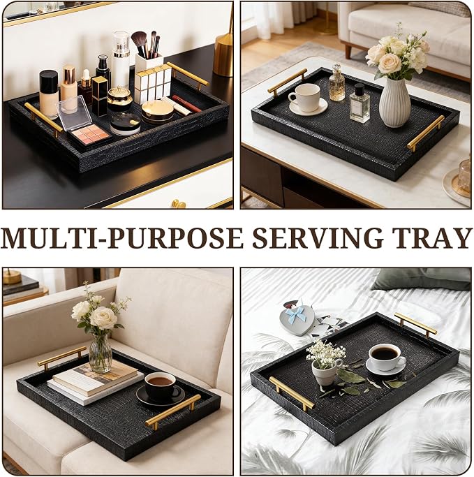SXNOWS 17"x12" Black Faux Leather Serving Tray - Image 9