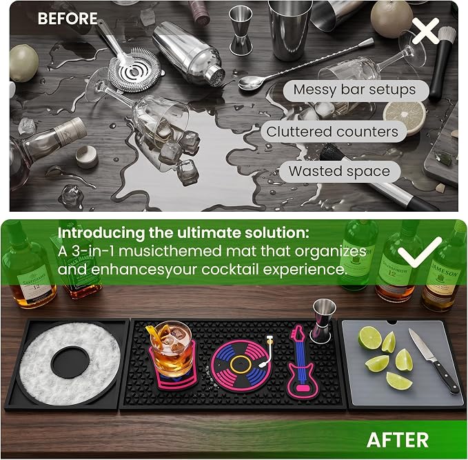 3-Fold Bar Mat with Cutting Board, Non-Slip Foldable Rubber Spill Mat - Image 6