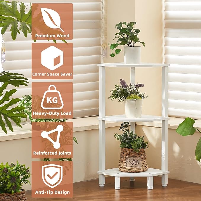 YUFAM 3-Tier Corner Shelf with Sturdy 5-Leg Base, Wooden Corner Bookshelf - Image 6