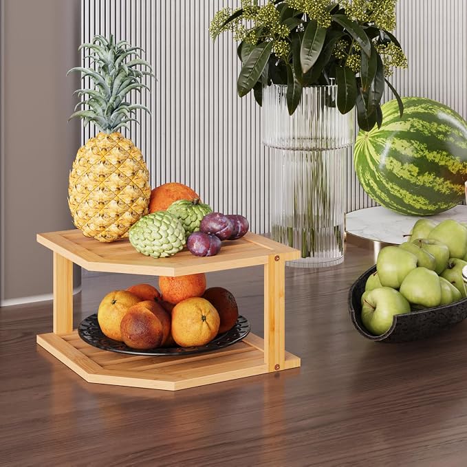 VERTORGAN Bamboo Corner Shelf, 2 Tier Plate Organizer - Image 6