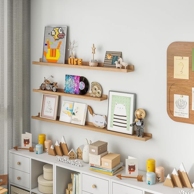 Acovy Picture Ledge Shelf, 72 inch Solid Ash Wood Floating Shelves Set of 2 - Image 5
