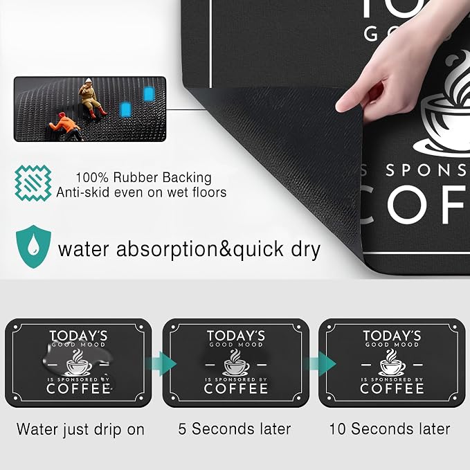 Coffee Mat - Fashion Absorbent Waterproof Bar Mat - Protects Kitchen Counter - - Image 2