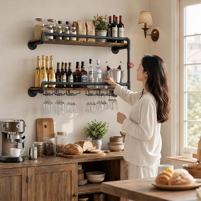 Merapi Rustic Wall Mounted Wine Rack - Image 5
