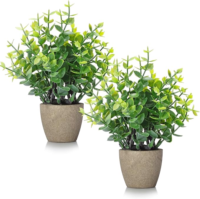 FAVOWREATH 2 Pack Fake Plants Ceramic Mini Artificial Greenery Potted Plants by FAVOWREATH